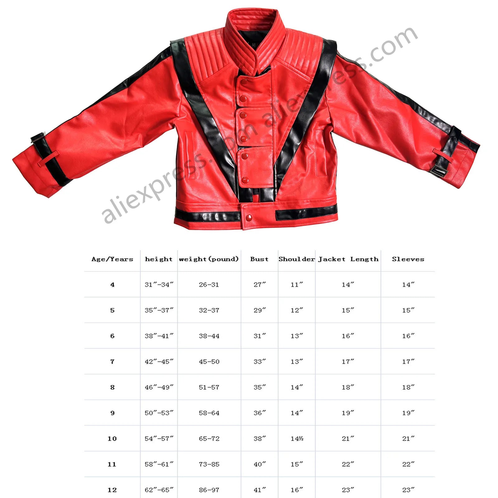 Kids Michael Jackson Red Leather Jacket